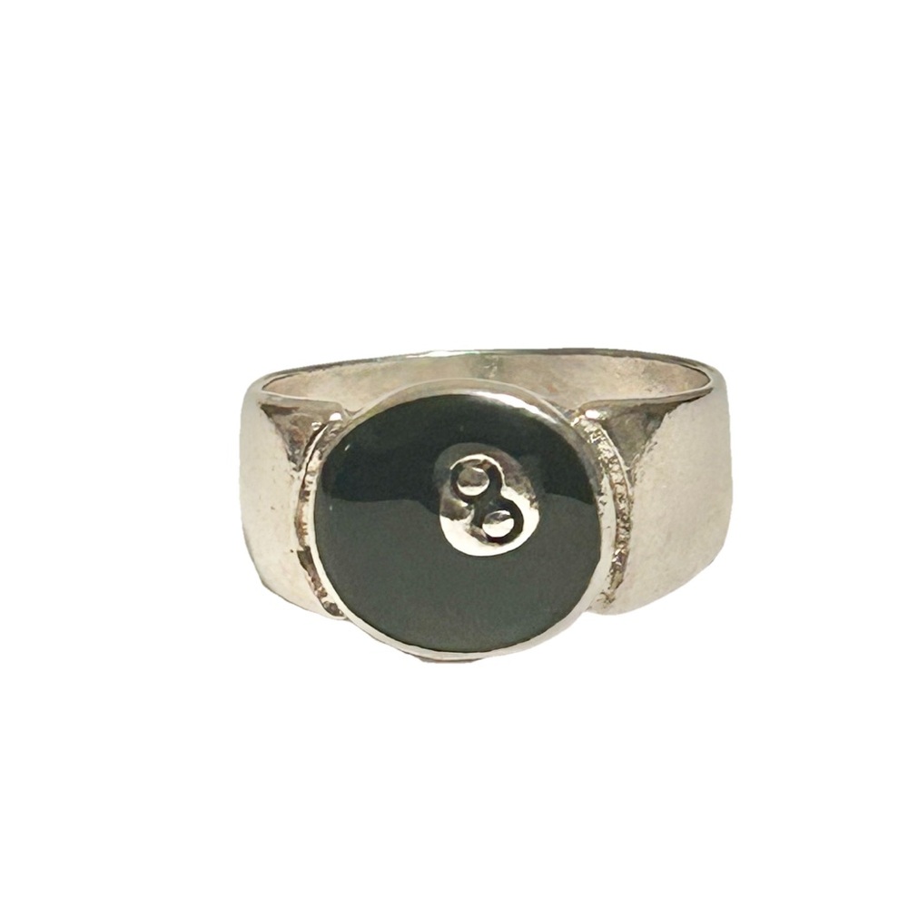 Lucky 8 Ball Silver Toned Size: 10.5 Retro Punk Pool Billiards Ring (NWOT)